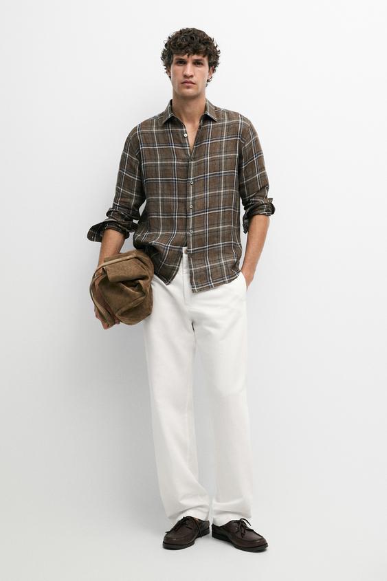 Pantalon straight en lin et coton - Blanc cassé de Zara - Image 0