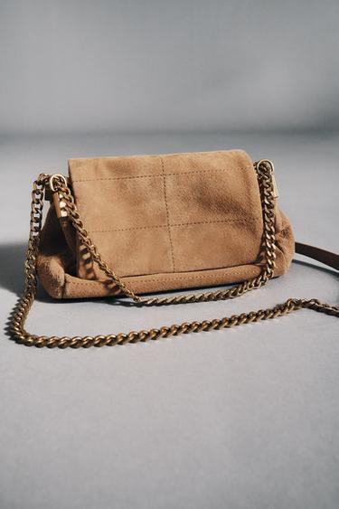 BOLSO PIEL SERRAJE DE HOMBRO - ARENA/MARRÓN de Zara