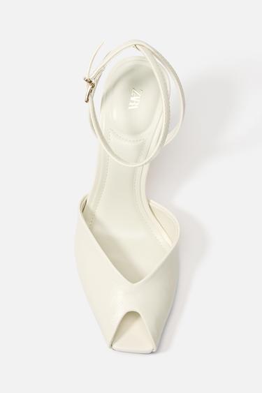 Zara OPEN HEELED SANDALS - White