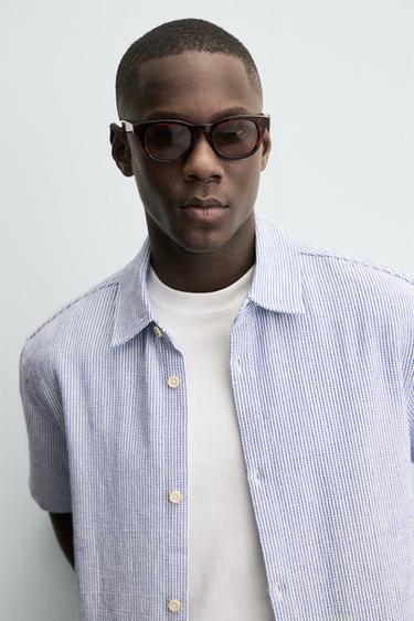 CHEMISE STRUCTURÉE CONFORT - Bleu marine / Blanc de Zara - Image 4