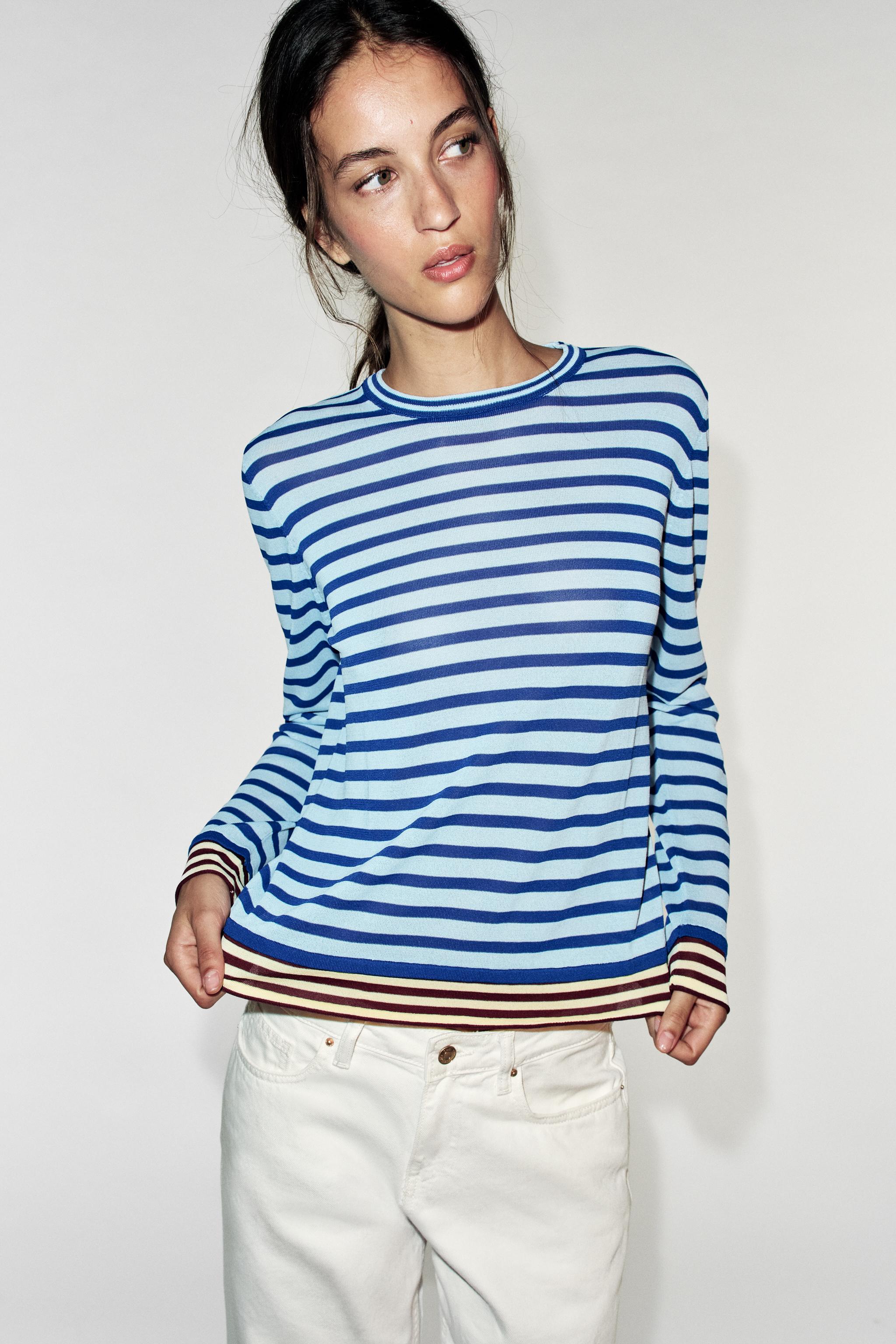 STRIPED KNIT JUMPER — Mid-blue