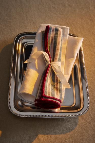 CHRISTMAS STRIPED COTTON NAPKINS (PACK OF 2) - Greens by Zara