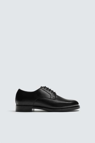LEATHER DERBY SHOES - Black by Zara