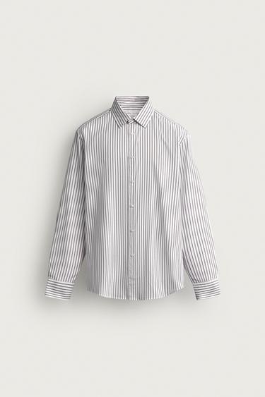 STRUCTURED REGULAR FIT SHIRT — Brown / White 1