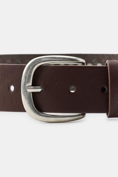 LEATHER EFFECT STUDDED BELT - Brown by Zara - Image 3