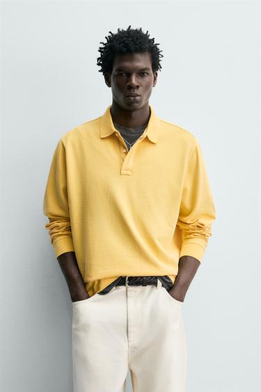 Zara 水洗網眼標準版POLO衫 - 黃色