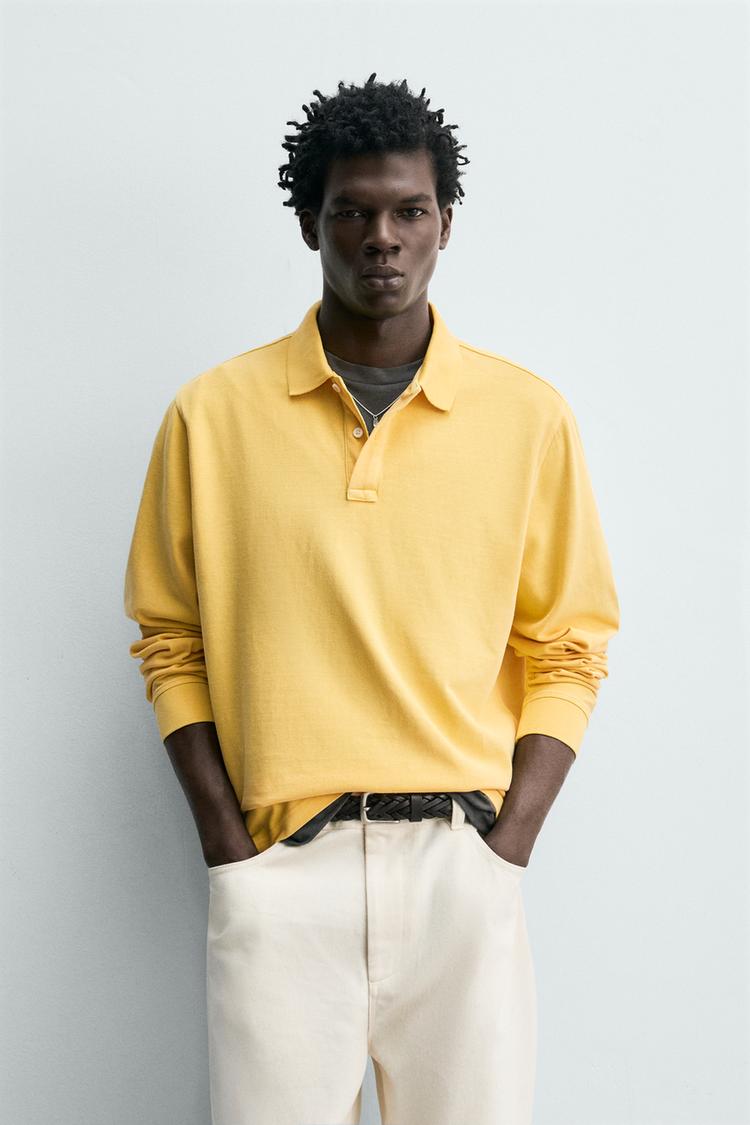 ZARA WASHED REGULAR FIT PIQUÉ POLO SHIRT