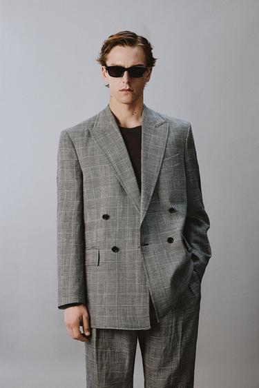 Zara PLAID WOOL - LINEN DOUBLE BREASTED BLAZER AARON LEVINE X ZARA - Black / White