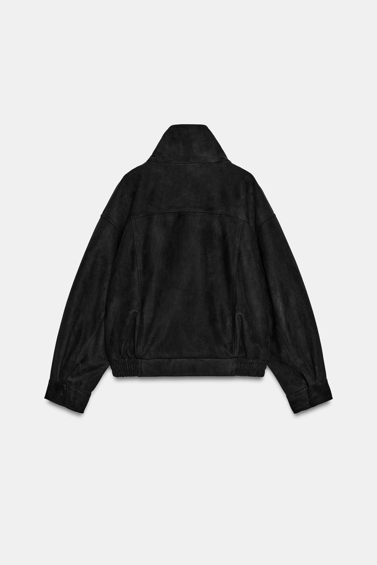 Женская куртка Zara Suede-Effect Bomber, цвет: Чёрный — фото 7