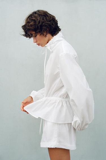 Zara CUFFED NYLON SHORTS - White