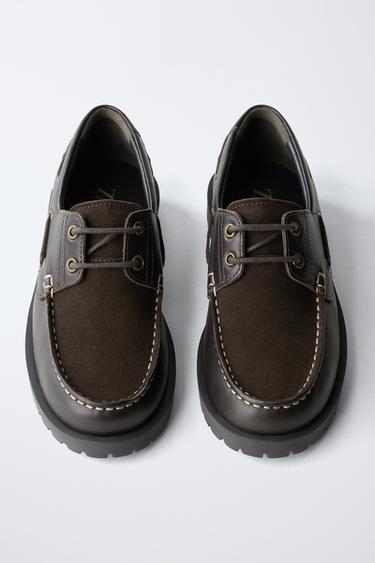 COMBINED LEATHER DECK SHOES - Brown by Zara