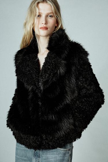 SHORT FAUX FUR COAT ZW COLLECTION - Black by Zara