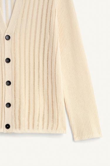OPENWORK TEXTURED CARDIGAN - Light beige by Zara - Image 7