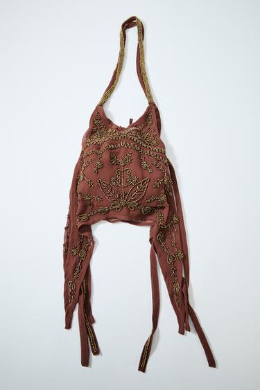 BOLSA DE OMBRO COM BRILHOS - Vermelho-bordô da Zara