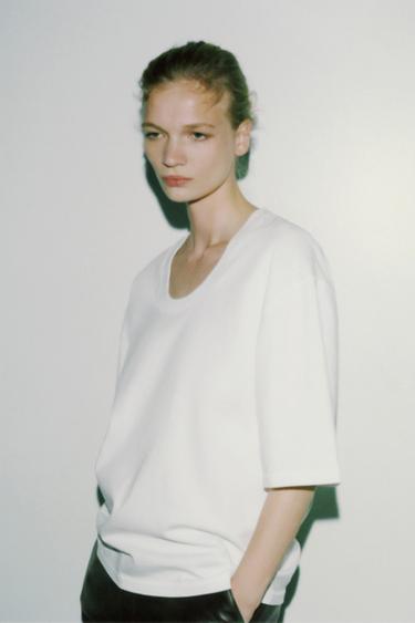 Zara RUSTIC OVERSIZED T-SHIRT - White