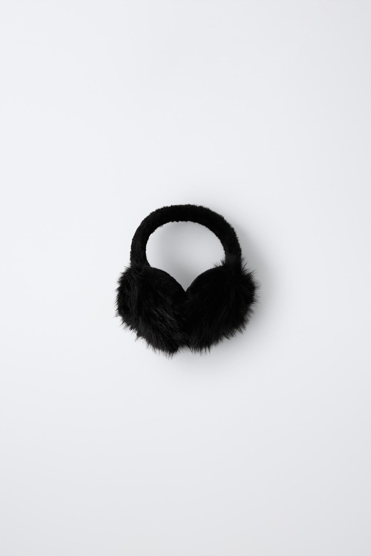 FOLDABLE FAUX FUR EARMUFFS — Black