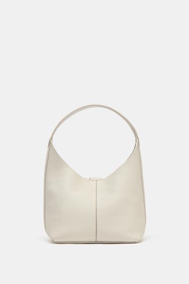 GRAINED EFFECT LEATHER BUCKET BAG - Ecru by Zara