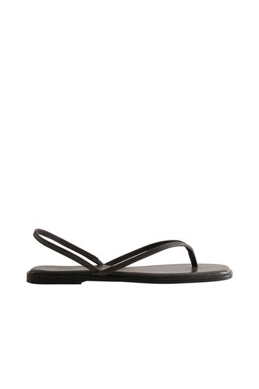 LEATHER SANDALS WITH ASYMMETRIC STRAPS - Grey by Zara