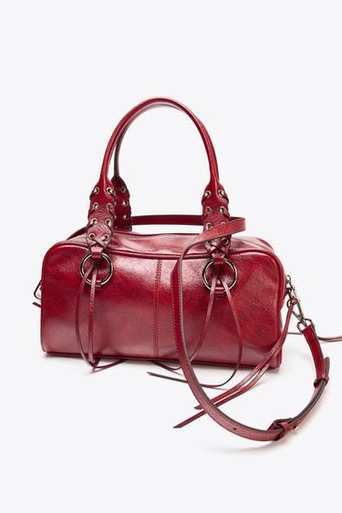 CRACKLED EFFECT BOWLING BAG - Red by Zara