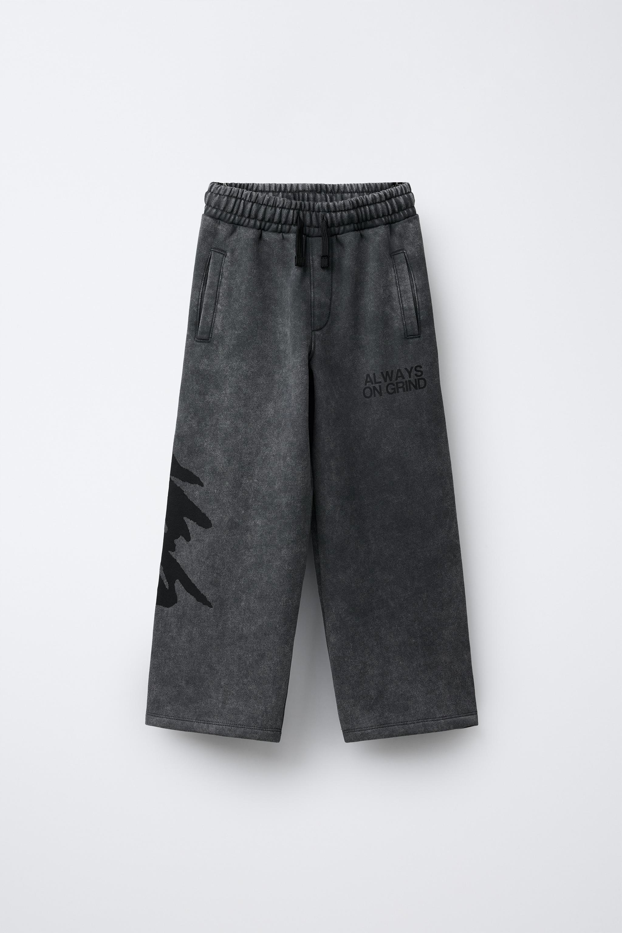 GRAFFITI WASHED EFFECT WIDE LEG PLUSH PANTS - Dark anthracite