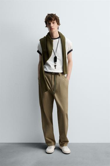 Zara LIMITED EDITION RELAXED FIT PLEATED PANTS - Beige