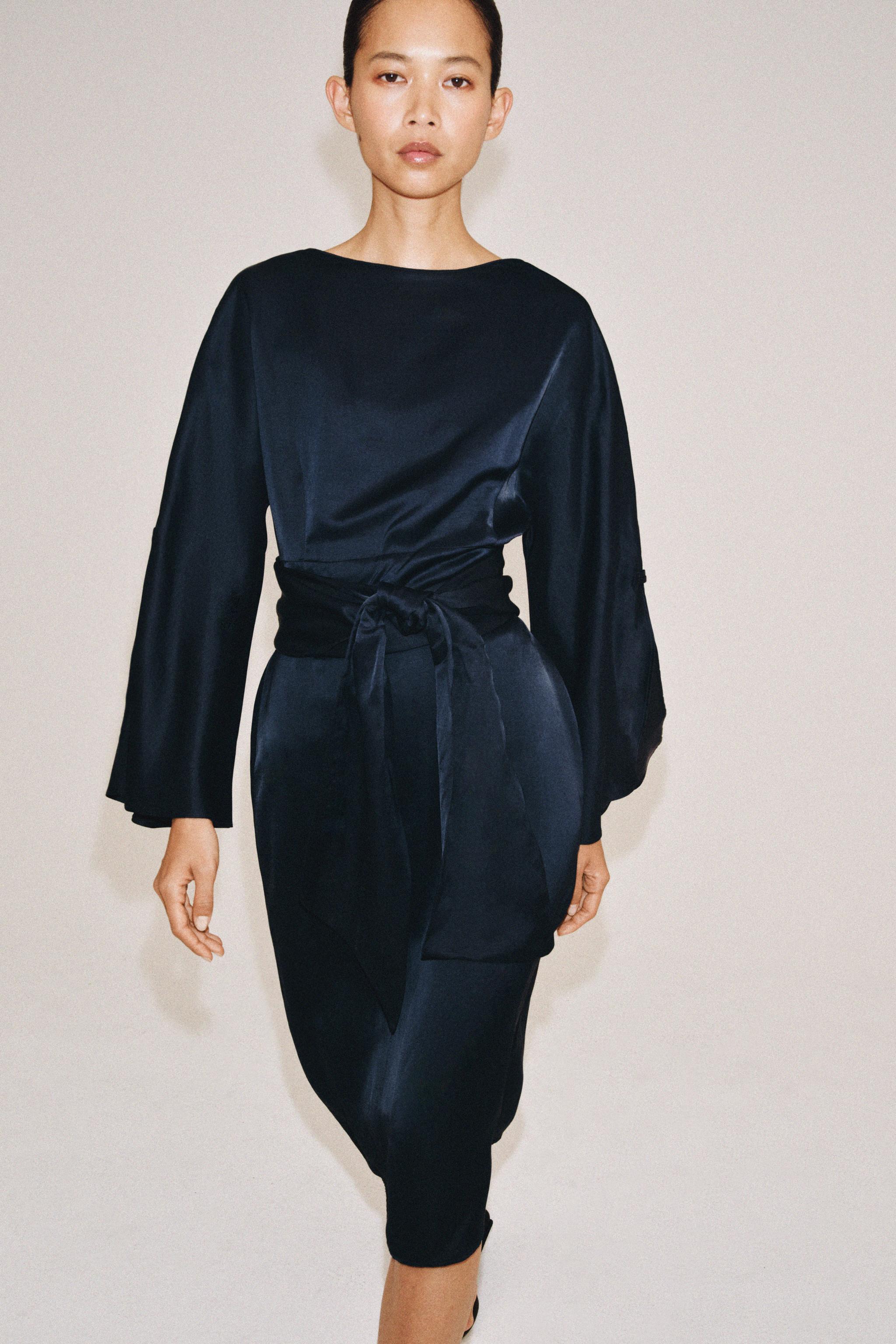 ZW COLLECTION LINEN BLEND BELTED MIDI DRESS