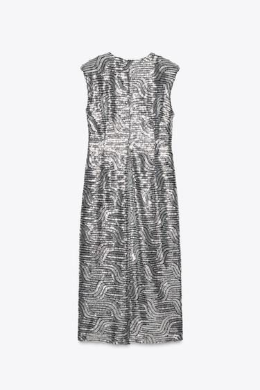 ROBE MI-LONGUE À PAILLETTES - Argent de Zara - Image 5