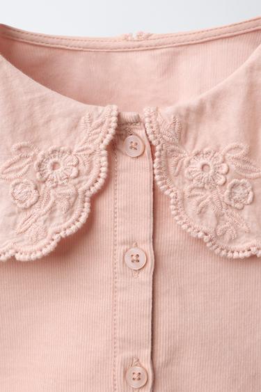 CHEMISE EN VELOURS CÔTELÉ À COL CLAUDINE ET BRODERIES - Rose moyen de Zara - Image 2