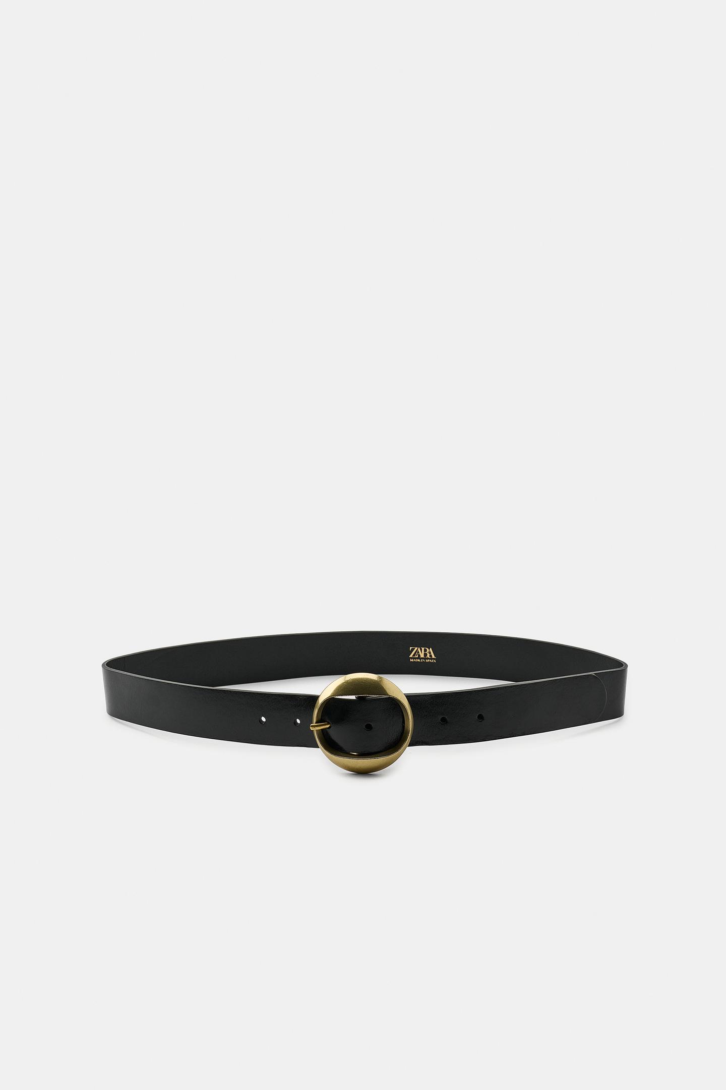 Женский ремень Zara 100% Leather Circular Buckle Belt, цвет: Чёрный — фото 3