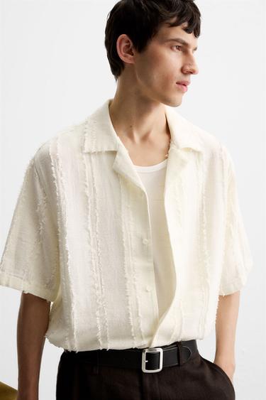 JACQUARD SHIRT WITH FRAYED DETAIL - Light ecru by Zara