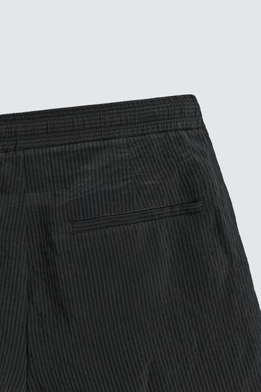 STRIPED JACQUARD FLOWING BERMUDA SHORTS - Black by Zara - Image 9