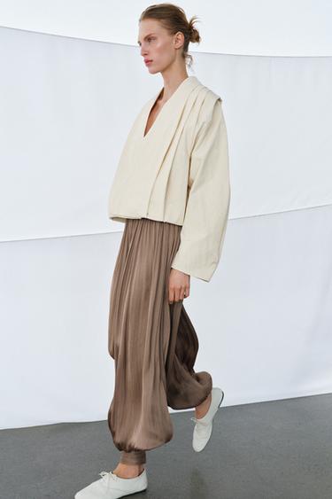 PANTALÓN VOLUMEN PLISADO ZW COLLECTION - Marrón de Zara