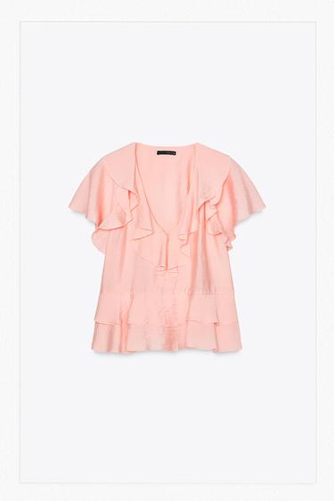 Zara RUFFLED BLOUSE - Pastel pink