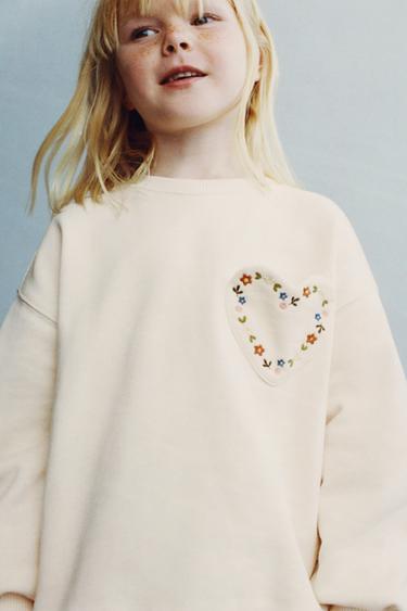 Zara HEART POCKET SWEATSHIRT - Ecru