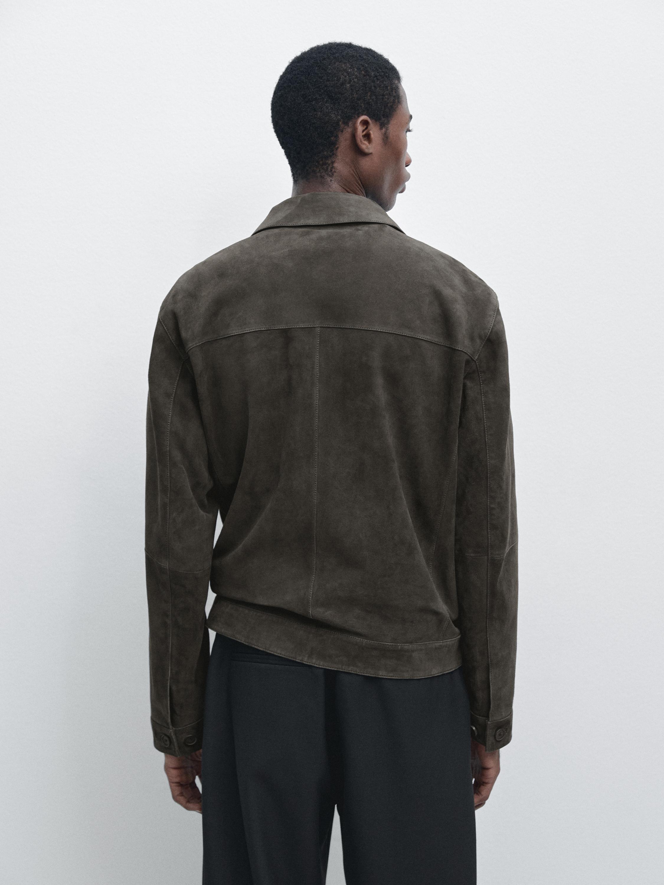 Veste poches cuir daim