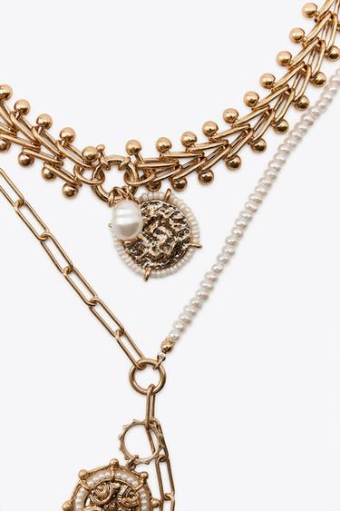 LOT DE 3 COLLIERS MÉDAILLES ET PERLES - Doré de Zara - Image 3