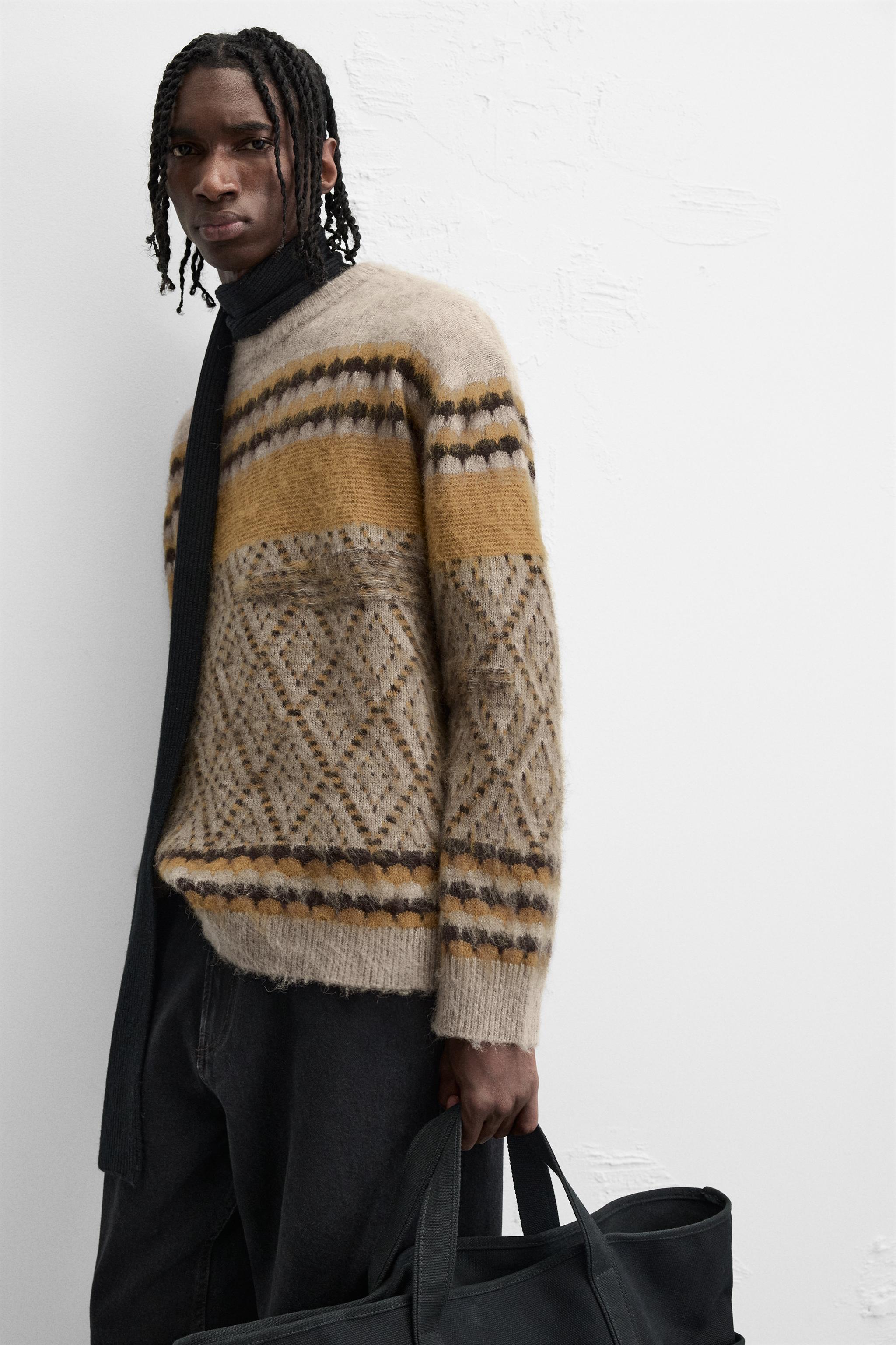 GEOMETRIC JACQUARD SWEATER - Mustard | ZARA United States GEOMETRIC JACQUARD SWEATER - Mustard | ZARA United States