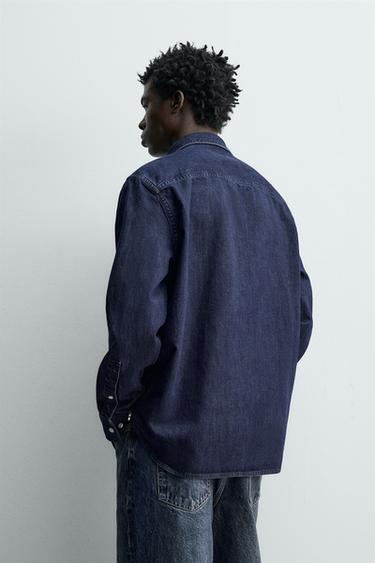 REGULAR FIT DENIM SHIRT - Dark navy by Zara - Image 2