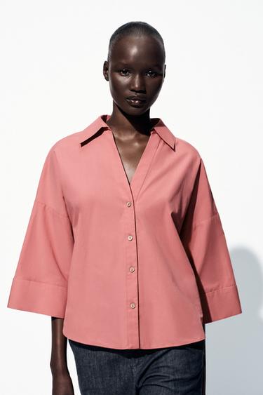 CAMISA POPELÍN MANGA ANCHA - MARSALA de Zara