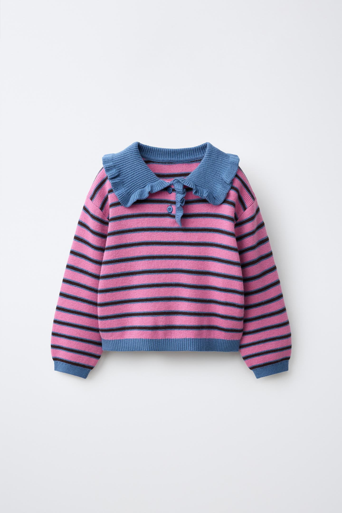 Детское поло Zara Striped Knit Polo Shirt, цвет: Розовый — фото 2