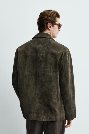 BLAZER EN CUIR ET DAIM - Kaki de Zara - Image 2