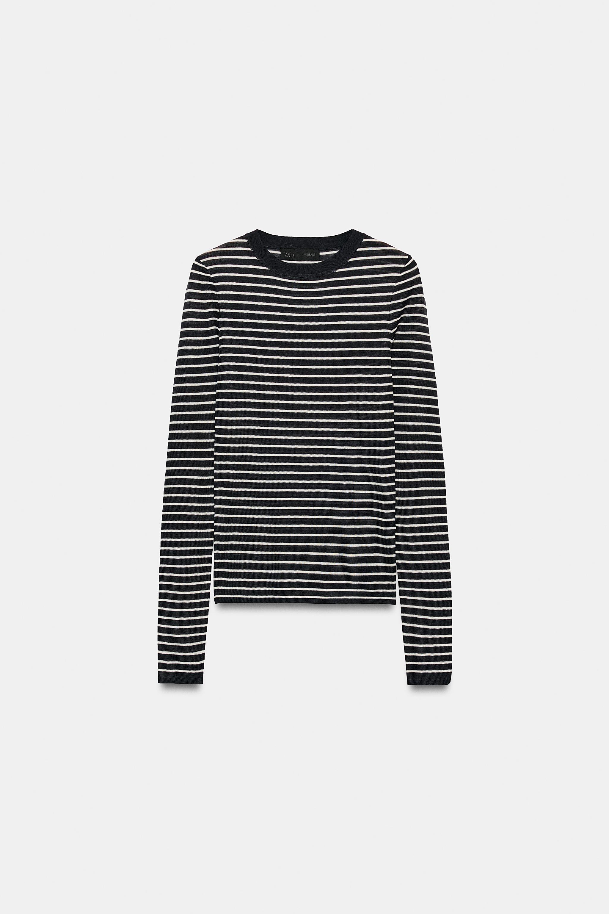 SEMI-SHEER KNIT TOP — striped