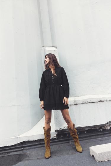 МИНИ-ПЛАТЬЕ С АЖУРНОЙ ВЫШИВКОЙ — ЧЕРНЫЙ от Zara — изображение 0