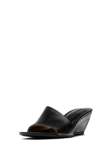 Zara Soft leather wedge heel sandals - Black