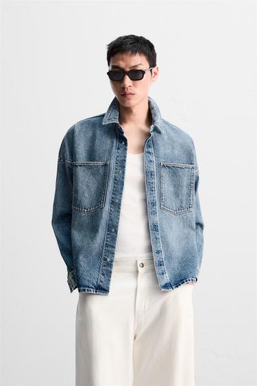 Zara 水洗休閒版襯衫 - 中藍色