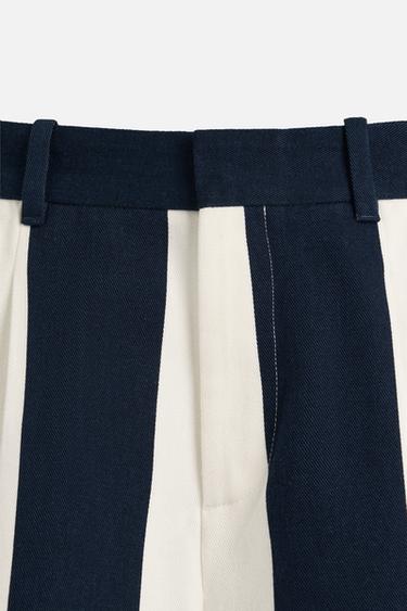 STRIPED BERMUDA SHORTS WITH PLEATS - Navy / White by Zara - Image 8
