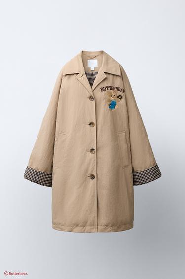 LONG QUILTED TRENCH COAT WITH BUTTERBEAR © EMBROIDERY - Beige by Zara