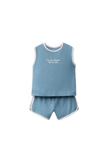 SLOGAN T-SHIRT AND BERMUDA SHORTS SET - Light petrol blue de Zara