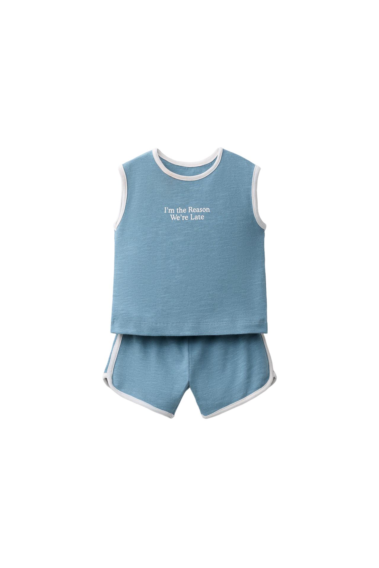 TEXT T-SHIRT AND SHORTS SET — Light petrol blue