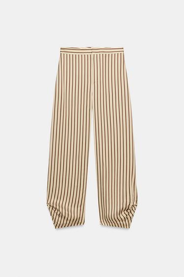 ZW COLLECTION STRIPED BALLOON TROUSERS - Ecru / Maroon by Zara - Image 8